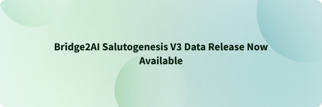 Thumbnail graphic for an article announcing the Bridge2AI Salutogenesis AI-READI project Type 2 Diabetes dataset release, displayed as text on a green background with bubbles